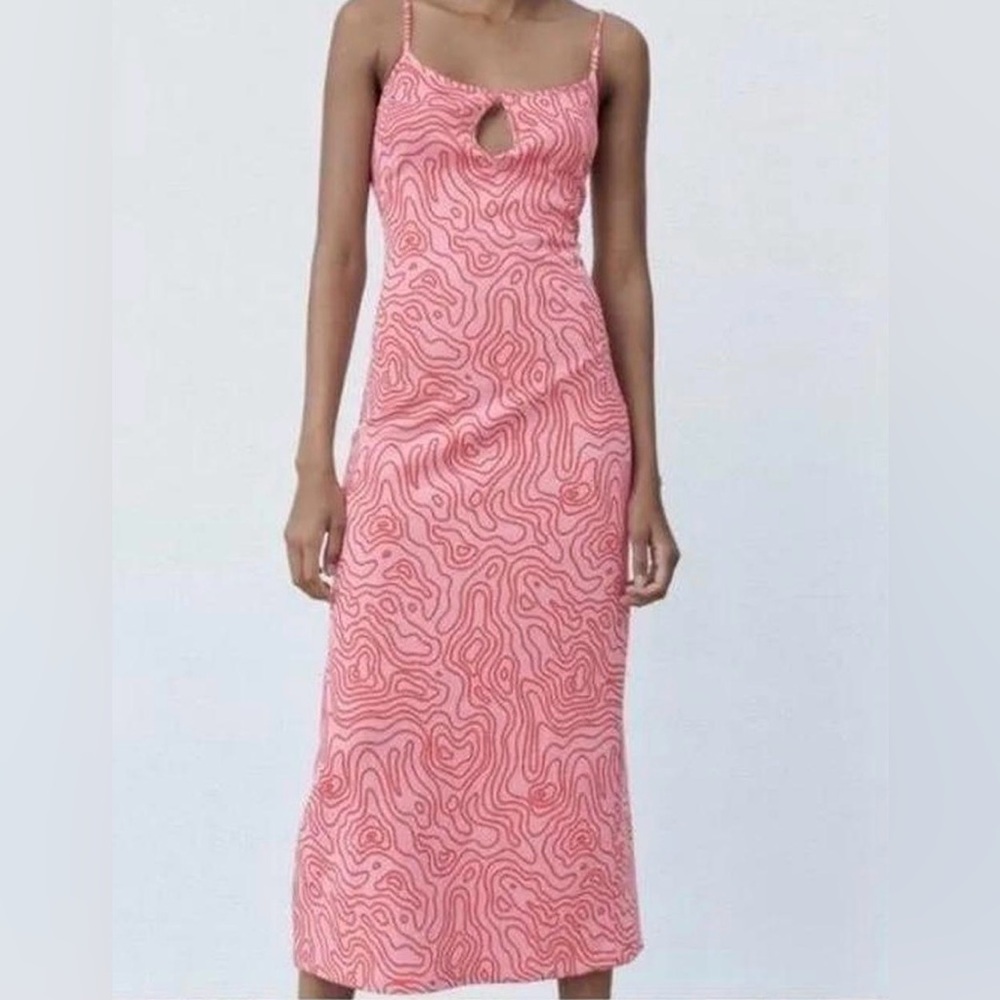 Zara Abstract Midi Dress w/ Keyhole Cutouts